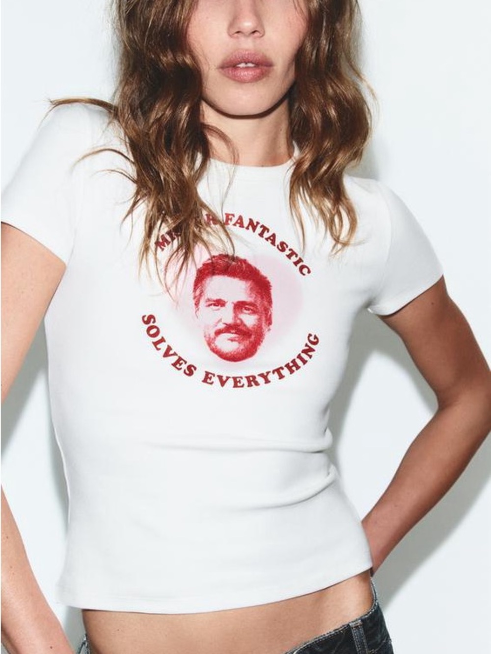 Zara Marvel Mister Fantastic Pedro Pascal Graphic Baby Tee NWT Small - Picture 2 of 2